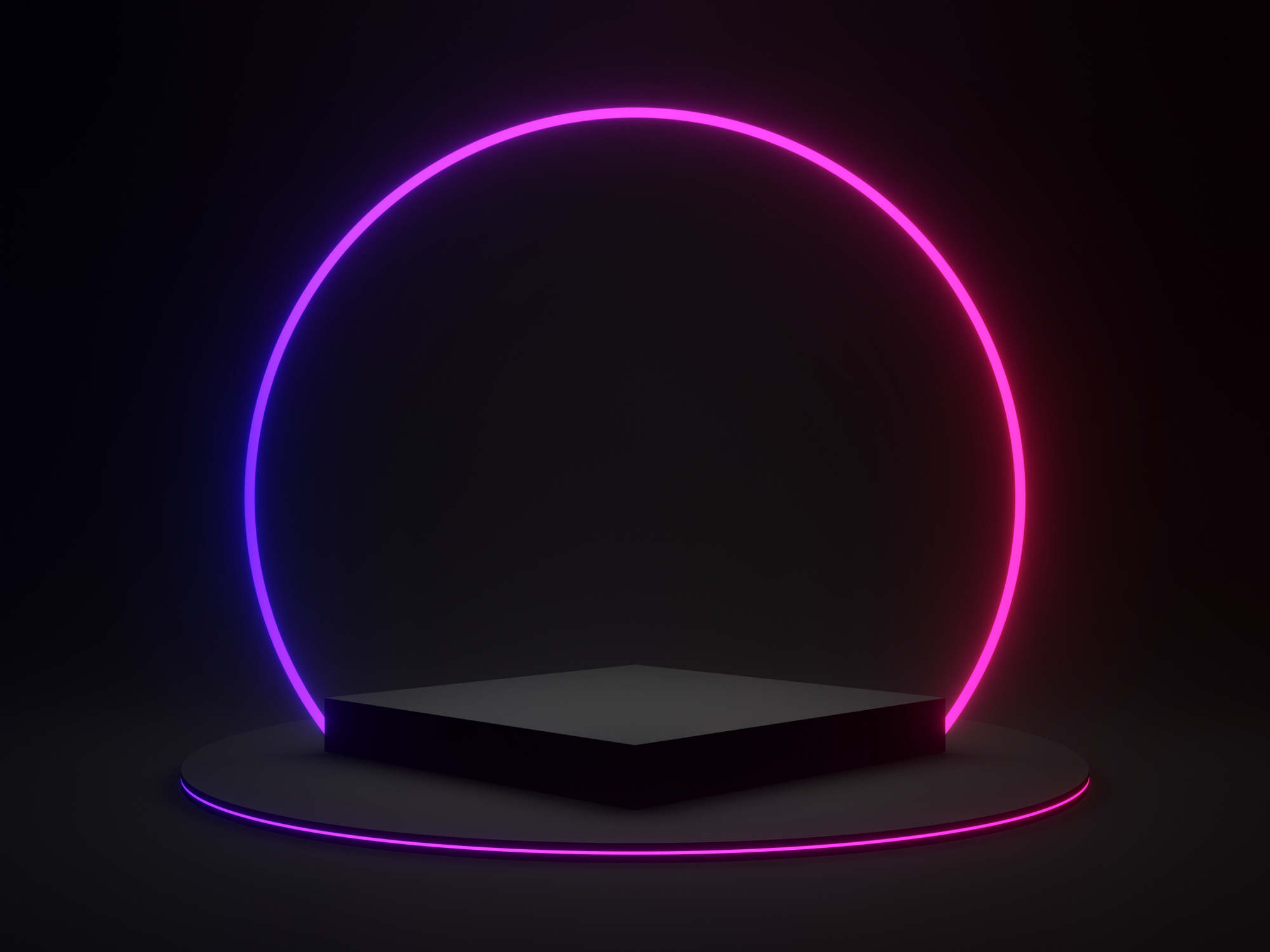 3D Black Geometric with Gradient Neon Lights. Dark Background.